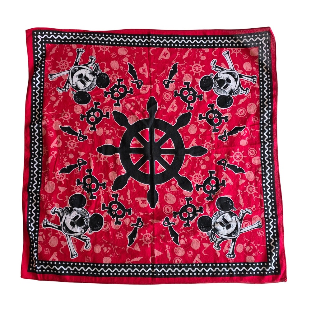 Disney Pirates of the Caribbean Mickey Mouse Skull Red Cotton Bandana Scarf